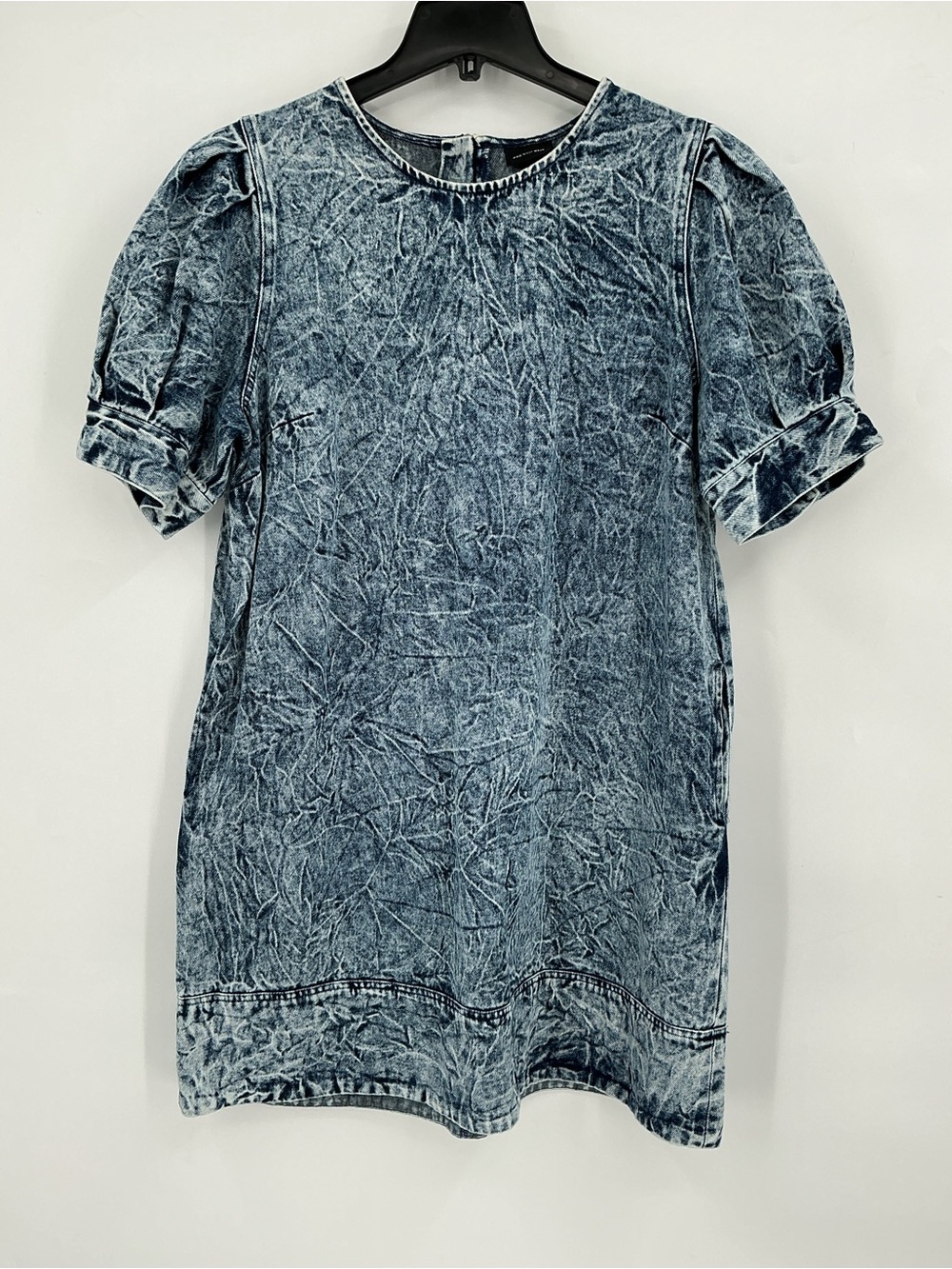 Who What Wear Acid Wash Denim Puff Sleeve Shift Dress